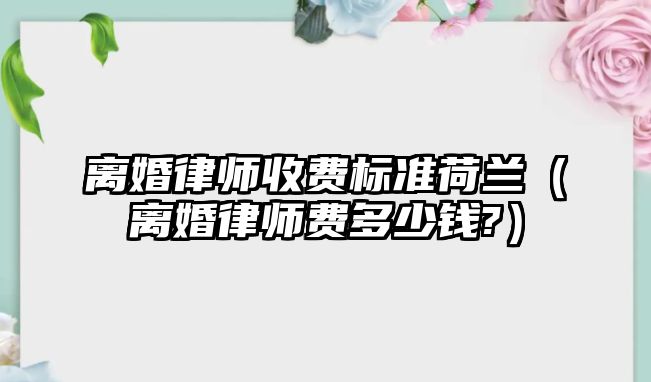 離婚律師收費(fèi)標(biāo)準(zhǔn)荷蘭（離婚律師費(fèi)多少錢?）