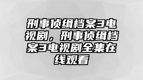 刑事偵緝檔案3電視劇，刑事偵緝檔案3電視劇全集在線觀看