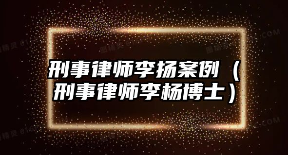 刑事律師李揚(yáng)案例（刑事律師李楊博士）