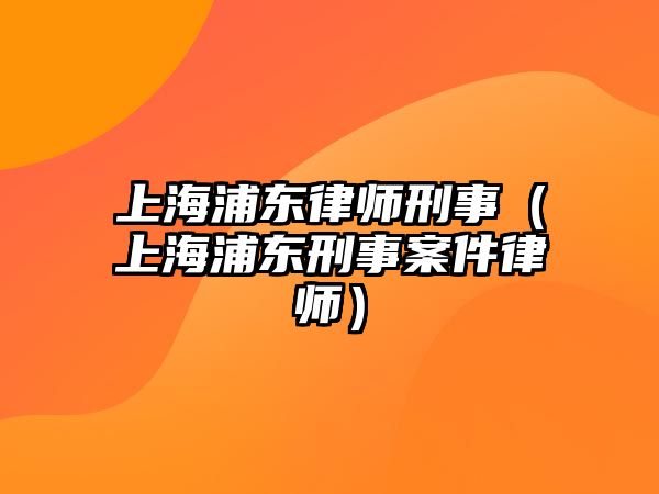 上海浦東律師刑事（上海浦東刑事案件律師）