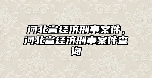 河北省經濟刑事案件，河北省經濟刑事案件查詢