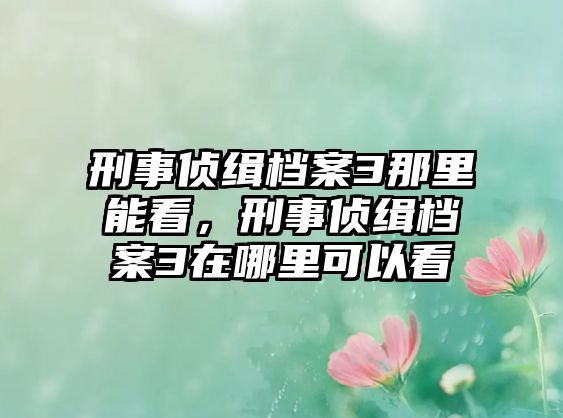 刑事偵緝檔案3那里能看，刑事偵緝檔案3在哪里可以看