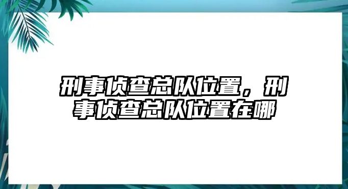 刑事偵查總隊位置，刑事偵查總隊位置在哪