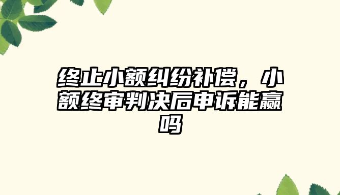 終止小額糾紛補償，小額終審判決后申訴能贏嗎