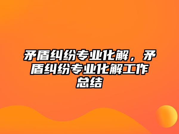 矛盾糾紛專業化解，矛盾糾紛專業化解工作總結