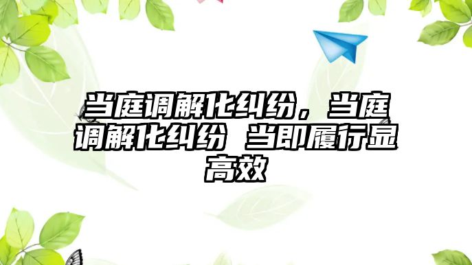 當庭調解化糾紛，當庭調解化糾紛 當即履行顯高效