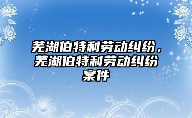 蕪湖伯特利勞動糾紛，蕪湖伯特利勞動糾紛案件