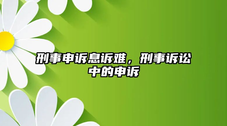 刑事申訴息訴難，刑事訴訟中的申訴