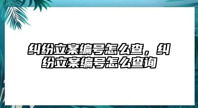 糾紛立案編號怎么查，糾紛立案編號怎么查詢