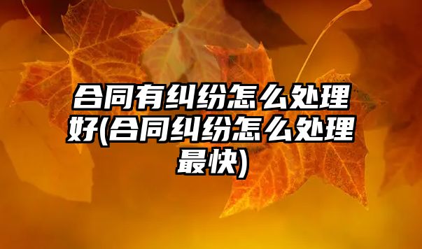 合同有糾紛怎么處理好(合同糾紛怎么處理最快)