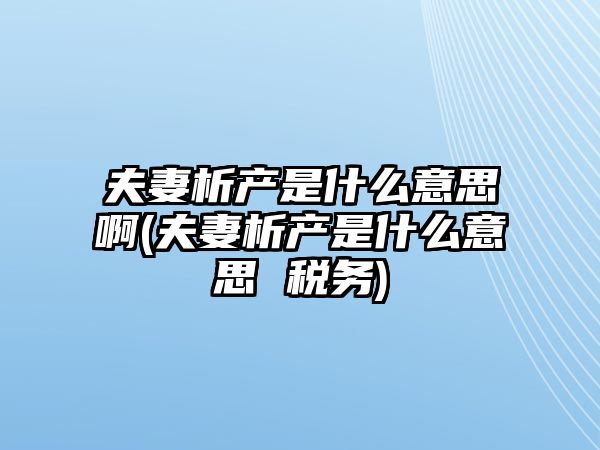 夫妻析產是什么意思啊(夫妻析產是什么意思 稅務)