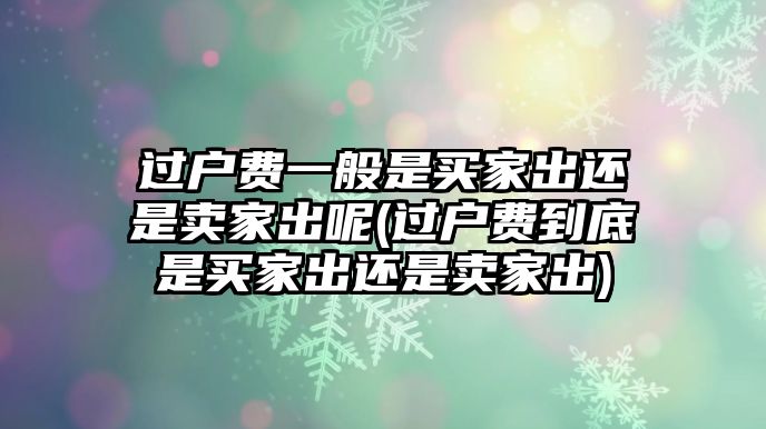 過(guò)戶費(fèi)一般是買家出還是賣家出呢(過(guò)戶費(fèi)到底是買家出還是賣家出)