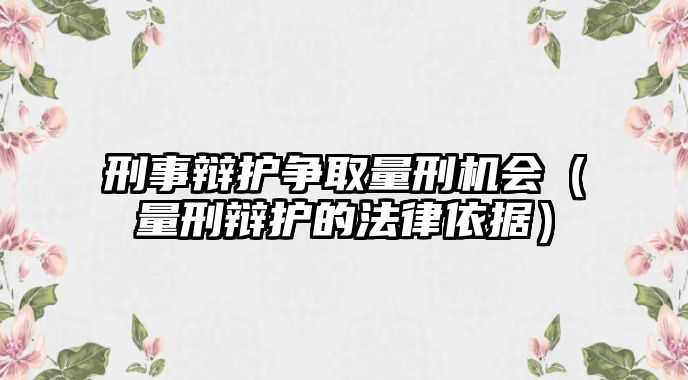 刑事辯護爭取量刑機會（量刑辯護的法律依據(jù)）