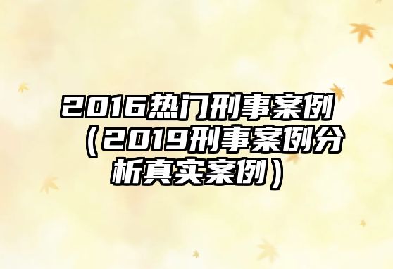 2016熱門刑事案例（2019刑事案例分析真實案例）