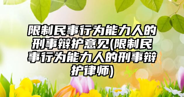 限制民事行為能力人的刑事辯護意見(限制民事行為能力人的刑事辯護律師)