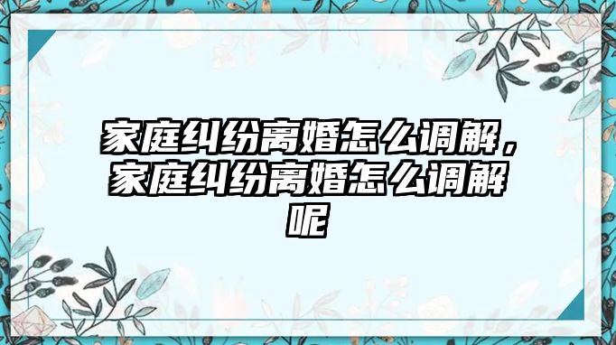 家庭糾紛離婚怎么調解，家庭糾紛離婚怎么調解呢