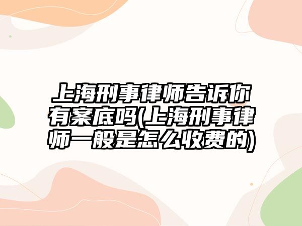 上海刑事律師告訴你有案底嗎(上海刑事律師一般是怎么收費的)