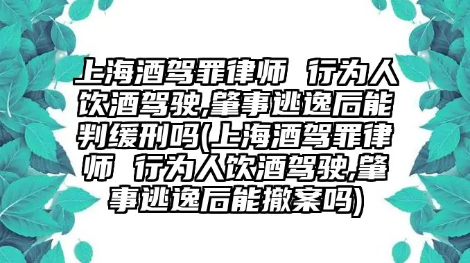 上海酒駕罪律師 行為人飲酒駕駛,肇事逃逸后能判緩刑嗎(上海酒駕罪律師 行為人飲酒駕駛,肇事逃逸后能撤案嗎)