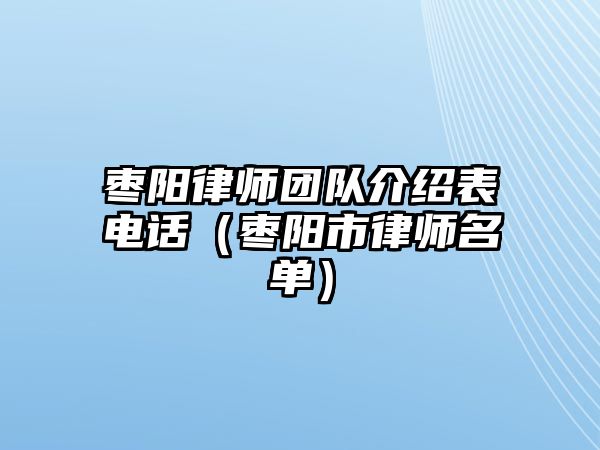 棗陽律師團隊介紹表電話（棗陽市律師名單）