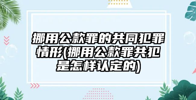 挪用公款罪的共同犯罪情形(挪用公款罪共犯是怎樣認定的)