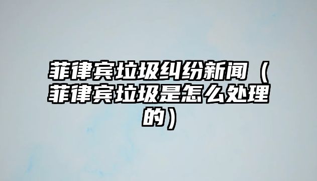 菲律賓垃圾糾紛新聞（菲律賓垃圾是怎么處理的）