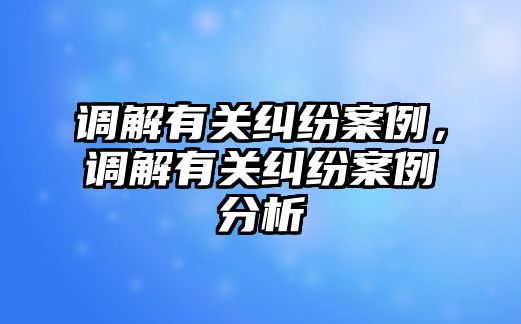 調解有關糾紛案例，調解有關糾紛案例分析