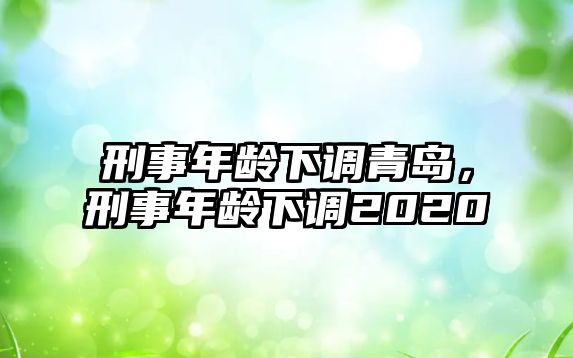 刑事年齡下調青島，刑事年齡下調2020