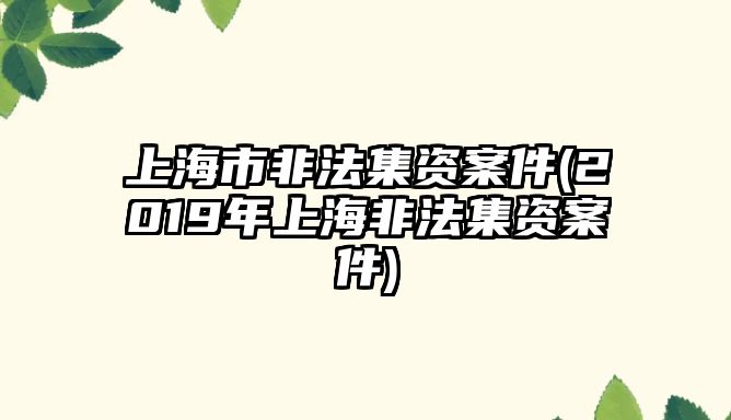 上海市非法集資案件(2019年上海非法集資案件)