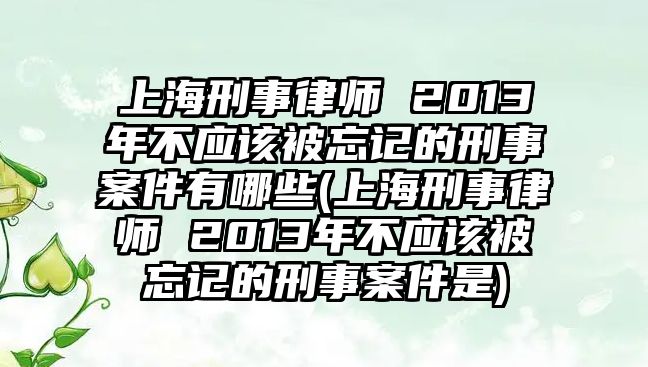 上海刑事律師 2013年不應該被忘記的刑事案件有哪些(上海刑事律師 2013年不應該被忘記的刑事案件是)