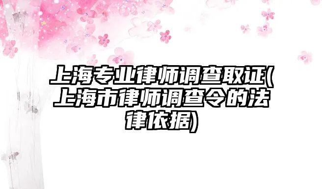 上海專業(yè)律師調(diào)查取證(上海市律師調(diào)查令的法律依據(jù))