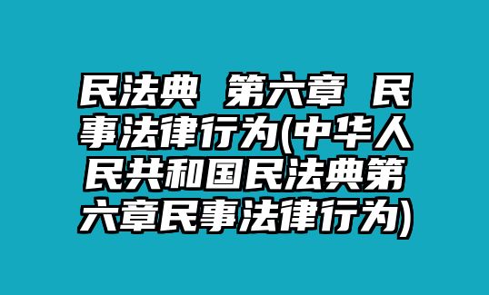 民法典 第六章 民事法律行為(中華人民共和國民法典第六章民事法律行為)