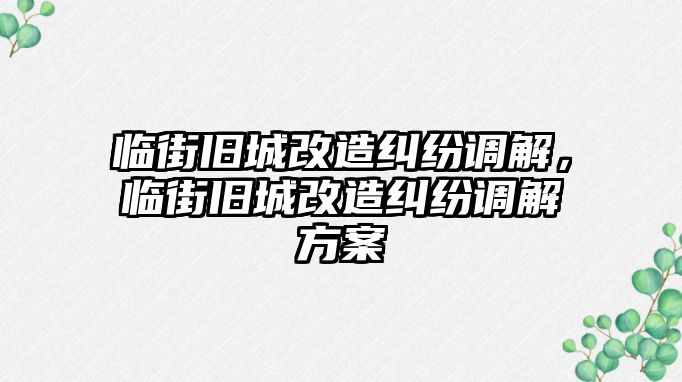 臨街舊城改造糾紛調解，臨街舊城改造糾紛調解方案