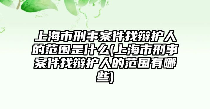 上海市刑事案件找辯護人的范圍是什么(上海市刑事案件找辯護人的范圍有哪些)