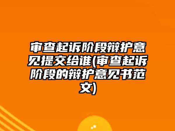 審查起訴階段辯護意見提交給誰(審查起訴階段的辯護意見書范文)