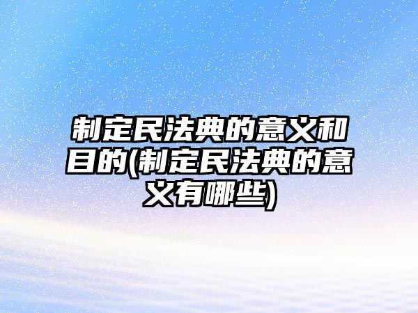 制定民法典的意義和目的(制定民法典的意義有哪些)