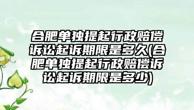 合肥單獨(dú)提起行政賠償訴訟起訴期限是多久(合肥單獨(dú)提起行政賠償訴訟起訴期限是多少)