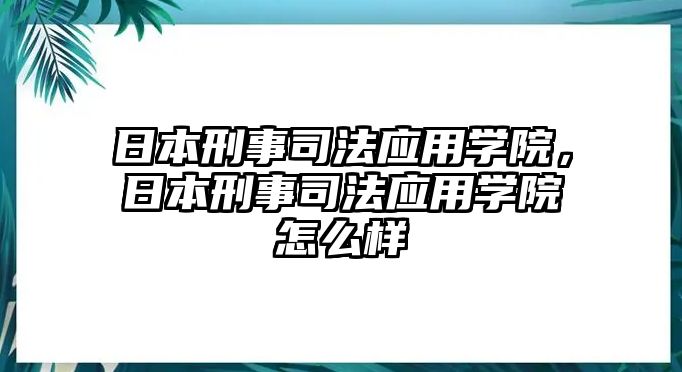 日本刑事司法應用學院，日本刑事司法應用學院怎么樣