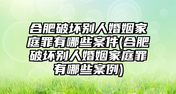 合肥破壞別人婚姻家庭罪有哪些案件(合肥破壞別人婚姻家庭罪有哪些案例)