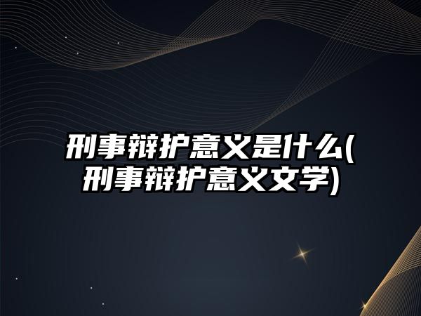 刑事辯護意義是什么(刑事辯護意義文學(xué))