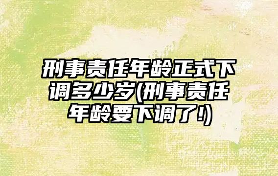 刑事責(zé)任年齡正式下調(diào)多少歲(刑事責(zé)任年齡要下調(diào)了!)