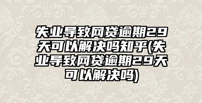 失業(yè)導致網(wǎng)貸逾期29天可以解決嗎知乎(失業(yè)導致網(wǎng)貸逾期29天可以解決嗎)