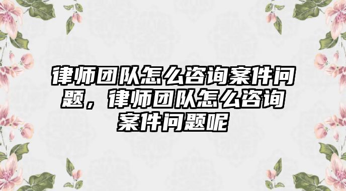 律師團隊怎么咨詢案件問題，律師團隊怎么咨詢案件問題呢