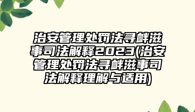 治安管理處罰法尋釁滋事司法解釋2023(治安管理處罰法尋釁滋事司法解釋理解與適用)