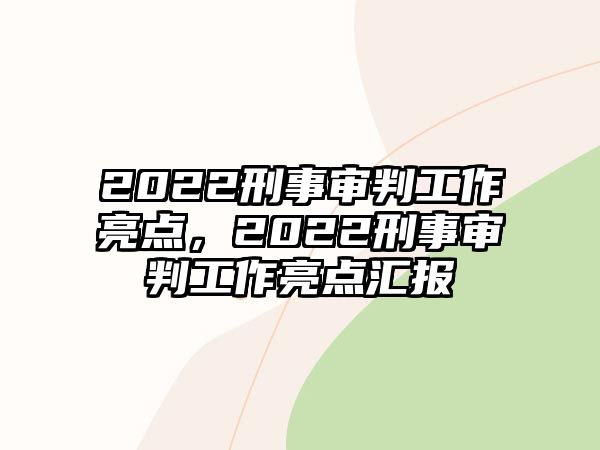 2022刑事審判工作亮點，2022刑事審判工作亮點匯報