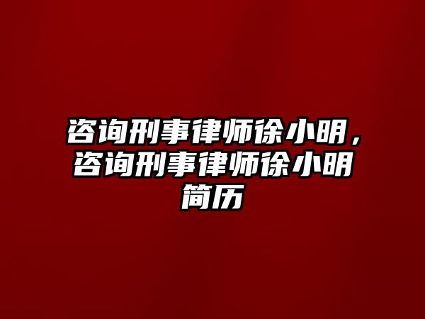 咨詢刑事律師徐小明，咨詢刑事律師徐小明簡歷