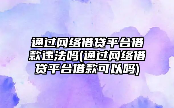 通過網絡借貸平臺借款違法嗎(通過網絡借貸平臺借款可以嗎)