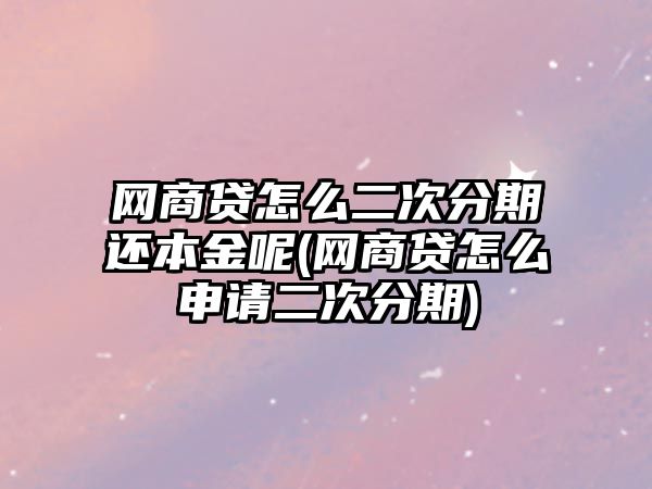 網商貸怎么二次分期還本金呢(網商貸怎么申請二次分期)