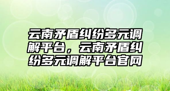 云南矛盾糾紛多元調解平臺，云南矛盾糾紛多元調解平臺官網