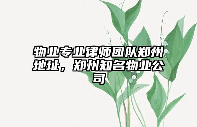 物業專業律師團隊鄭州地址，鄭州知名物業公司