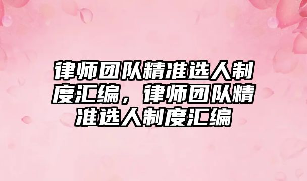 律師團隊精準選人制度匯編，律師團隊精準選人制度匯編